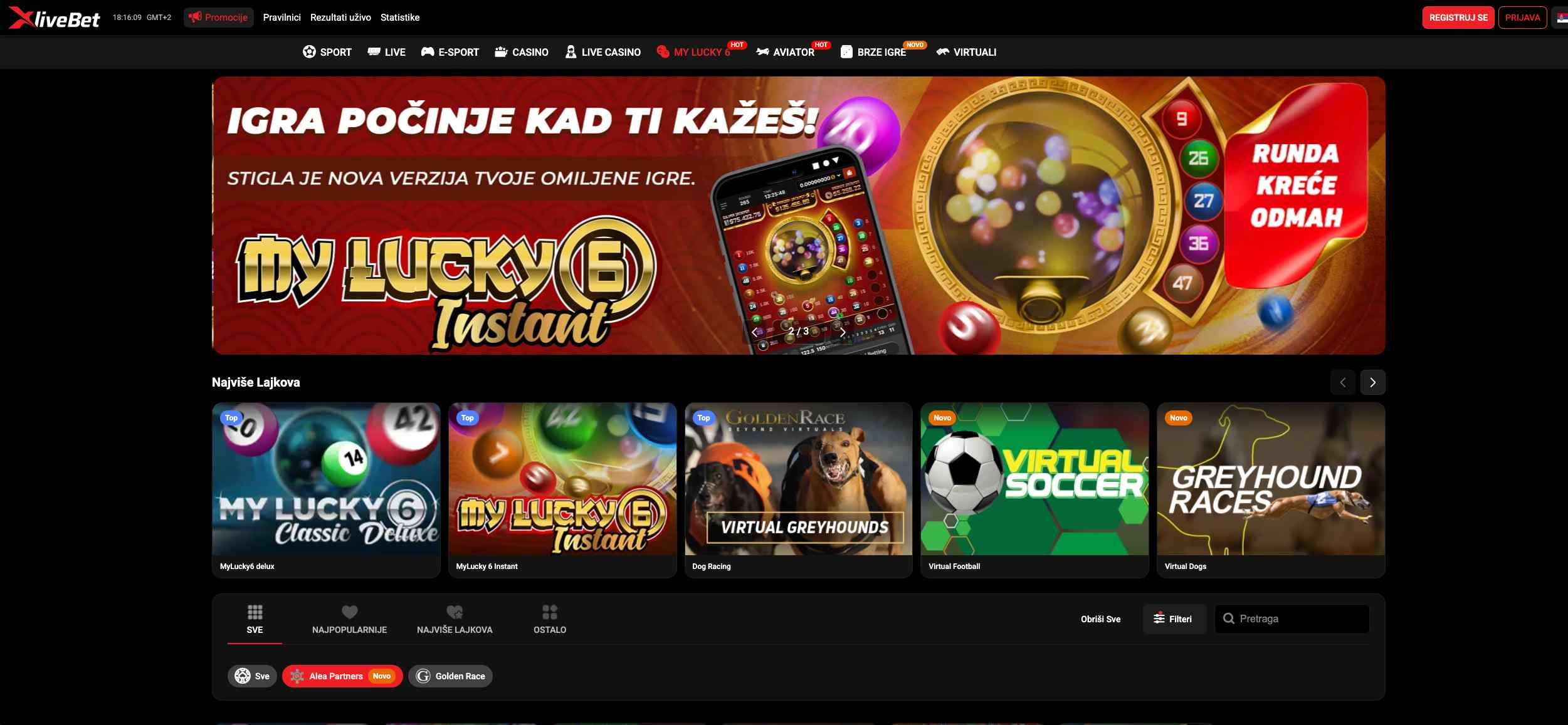 XliveBet My Lucky 6 Instant i virtualne igre