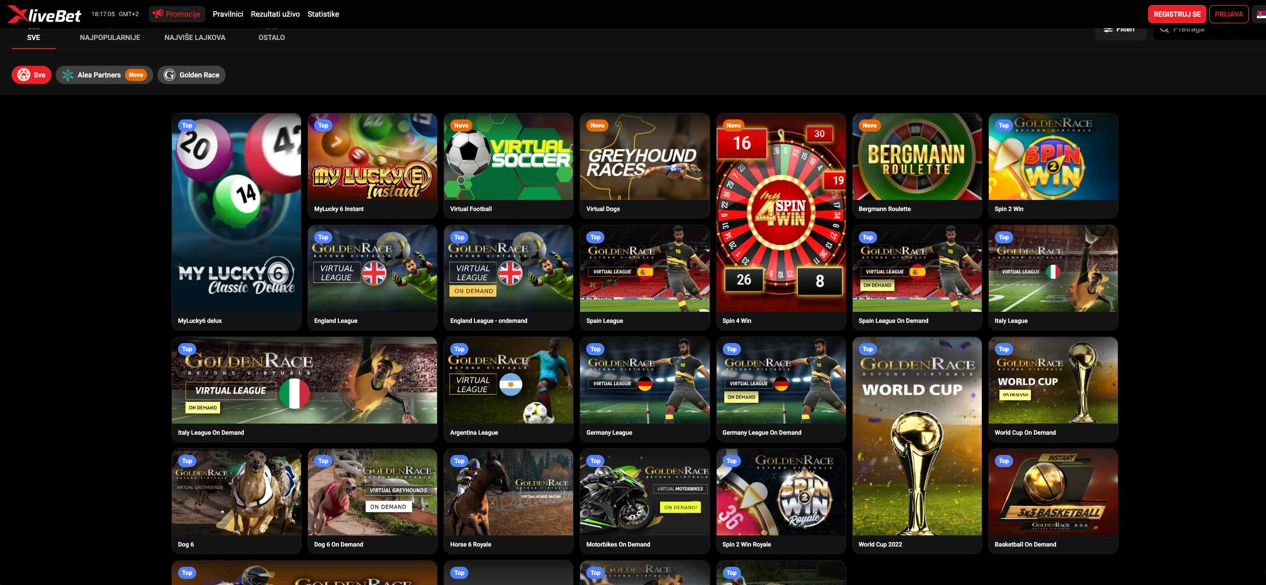 XliveBet virtualne igre s virtualnim fudbalom, trkama i Golden Race ligama